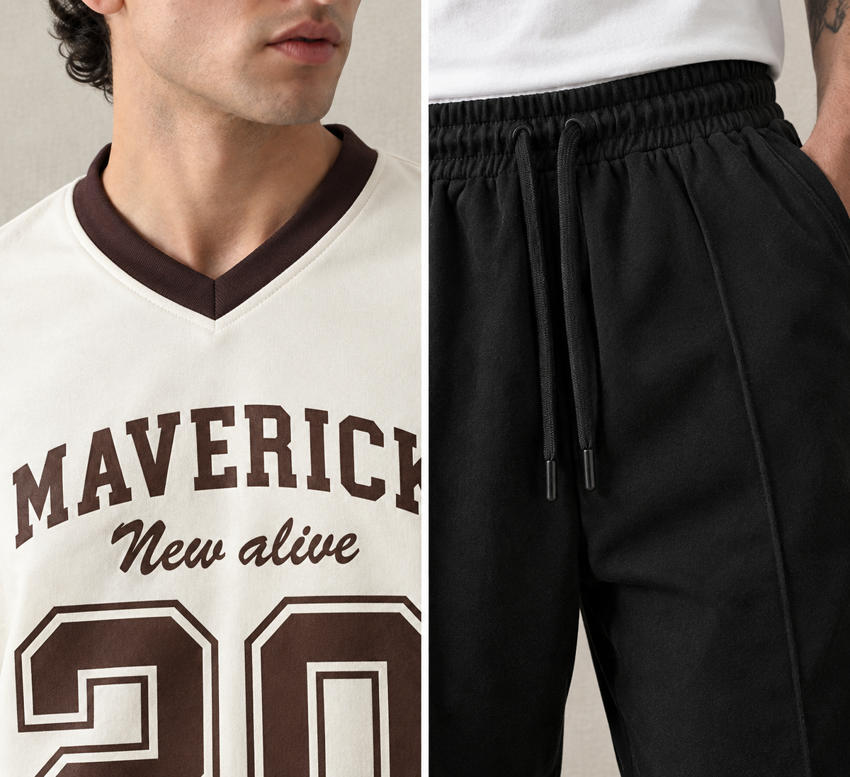 Maverick 20 V-Neck T-Shirt & Black Wide-Leg Trouser Bundle