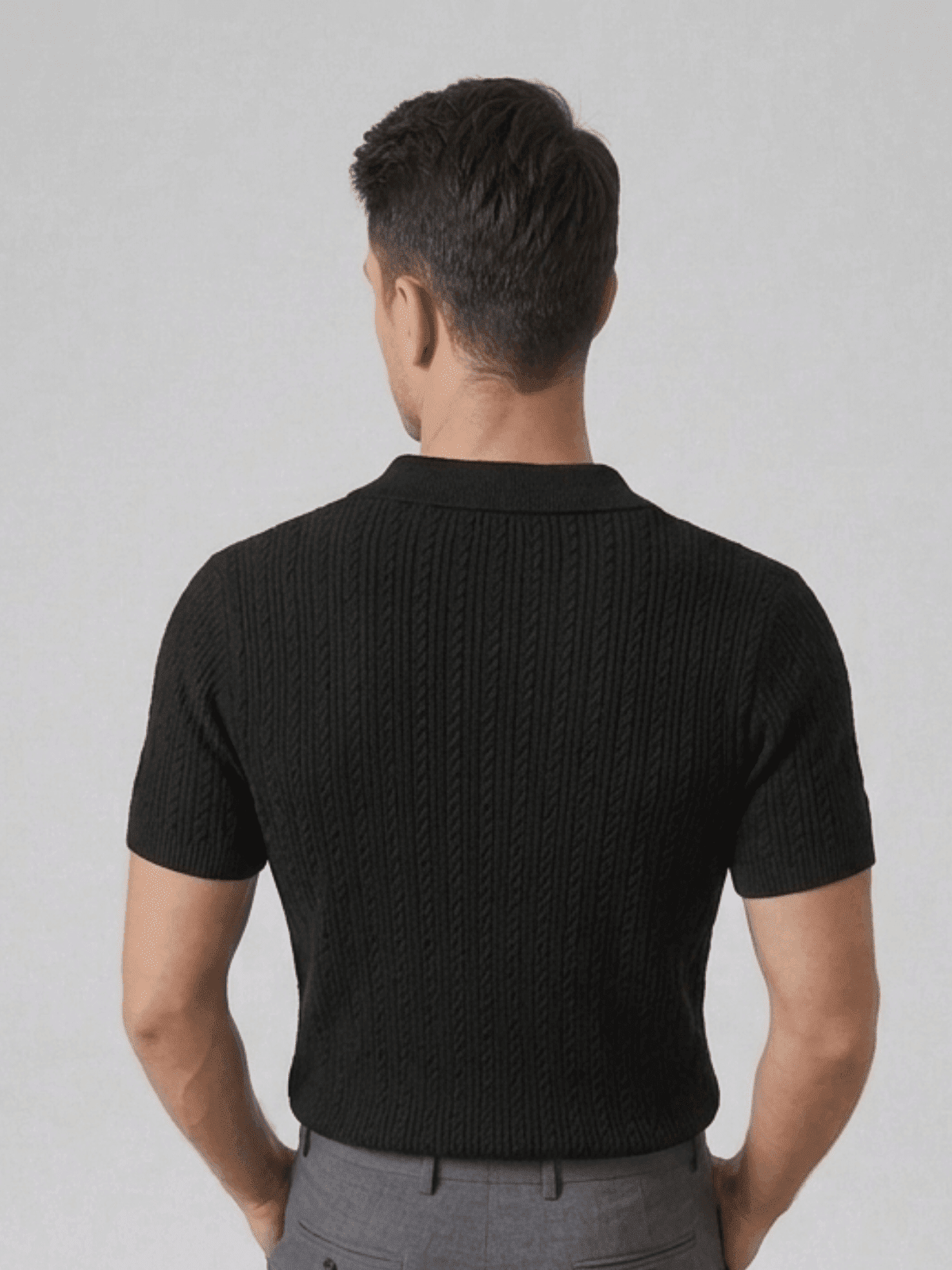Swanah Men's Premium Textured Knit Polo Shirt - Black - Swanah