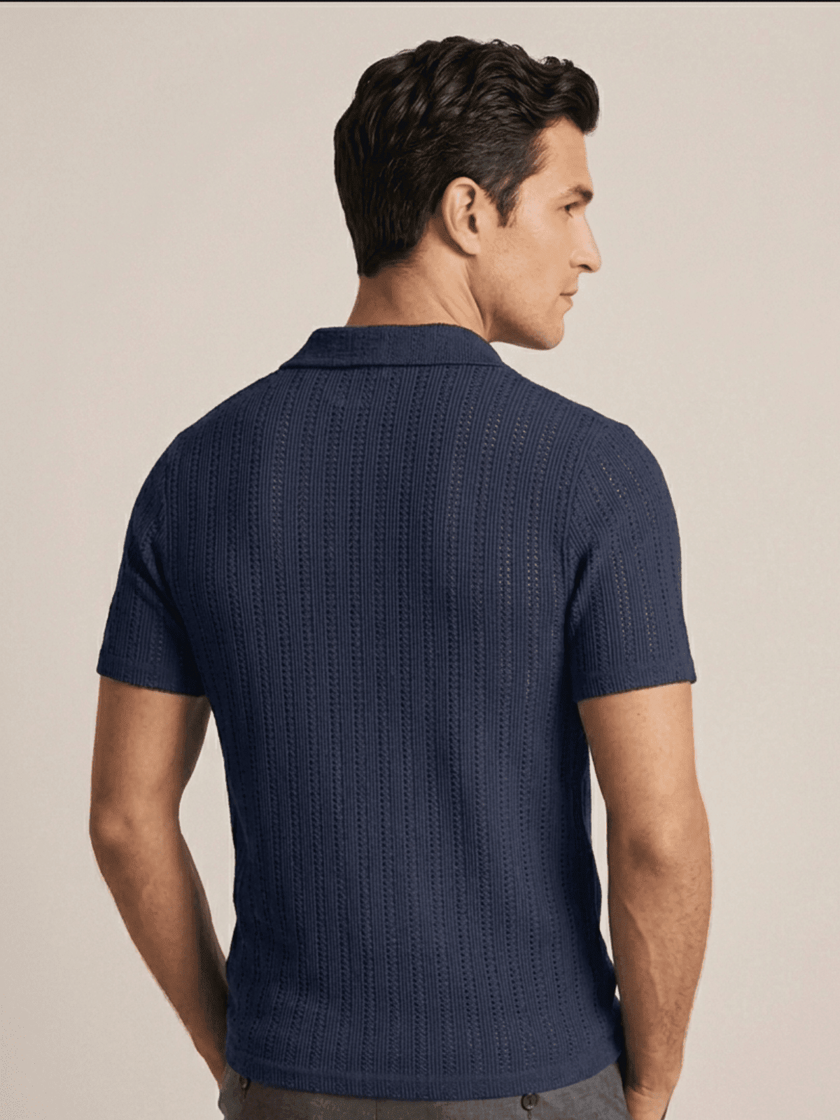Swanah Men's Premium Textured Knit Polo Shirt - Navy Blue - Swanah