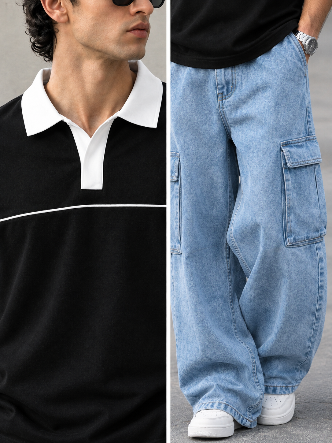 Ultimate Bundle Pack – Contrast Collar Polo & Wide-Leg Cargo Jeans