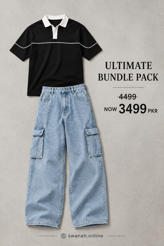 Ultimate Bundle Pack – Contrast Collar Polo & Wide-Leg Cargo Jeans