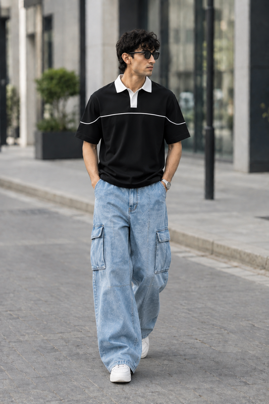 Ultimate Bundle Pack – Contrast Collar Polo & Wide-Leg Cargo Jeans