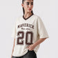 Maverick 20 Vintage Drop-Shoulder V-Neck Tee | Off-White & Brown - Swanah