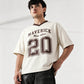 Maverick 20 Vintage Drop-Shoulder V-Neck Tee | Off-White & Brown - Swanah