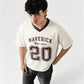 Maverick 20 Vintage Drop-Shoulder V-Neck Tee | Off-White & Brown - Swanah
