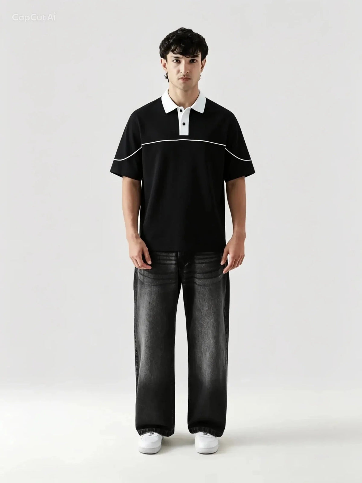 Monarch Polo — Black & White Contrast Collar - Swanah