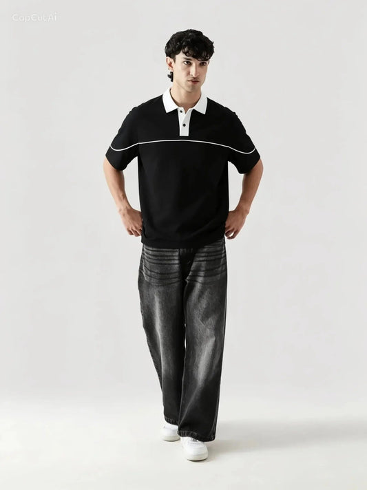 Monarch Polo — Black & White Contrast Collar - Swanah