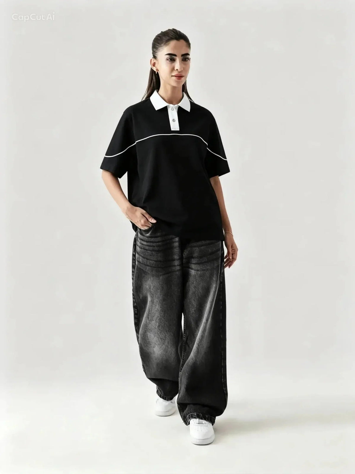 Monarch Polo — Black & White Contrast Collar - Swanah