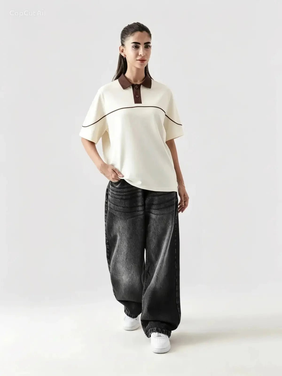 Monarch Polo — Ivory & Espresso Brown Contrast Collar - Swanah
