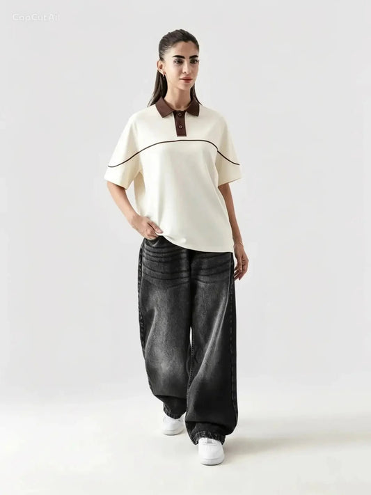 Monarch Polo — Ivory & Espresso Brown Contrast Collar - Swanah