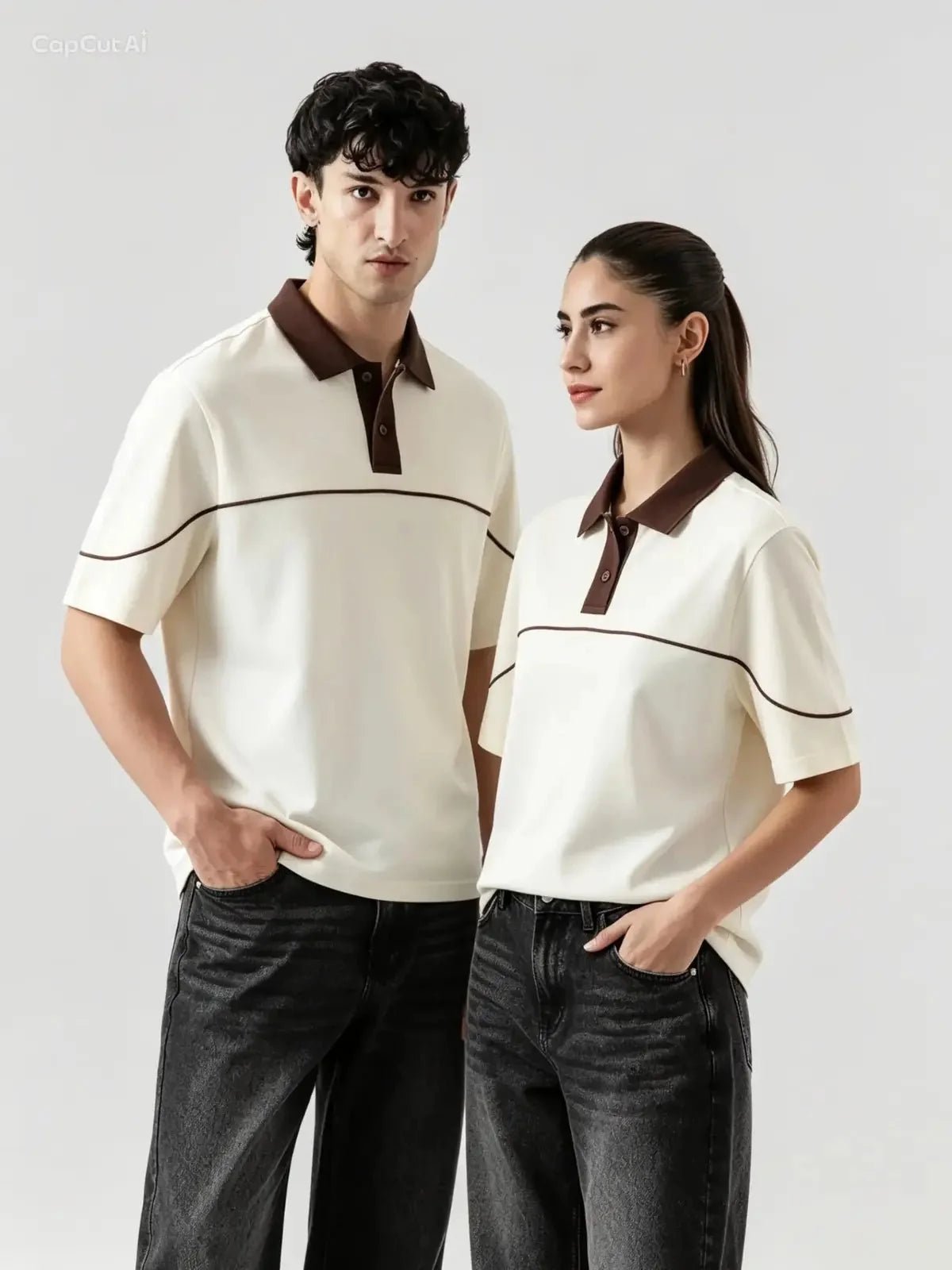 Monarch Polo — Ivory & Espresso Brown Contrast Collar - Swanah