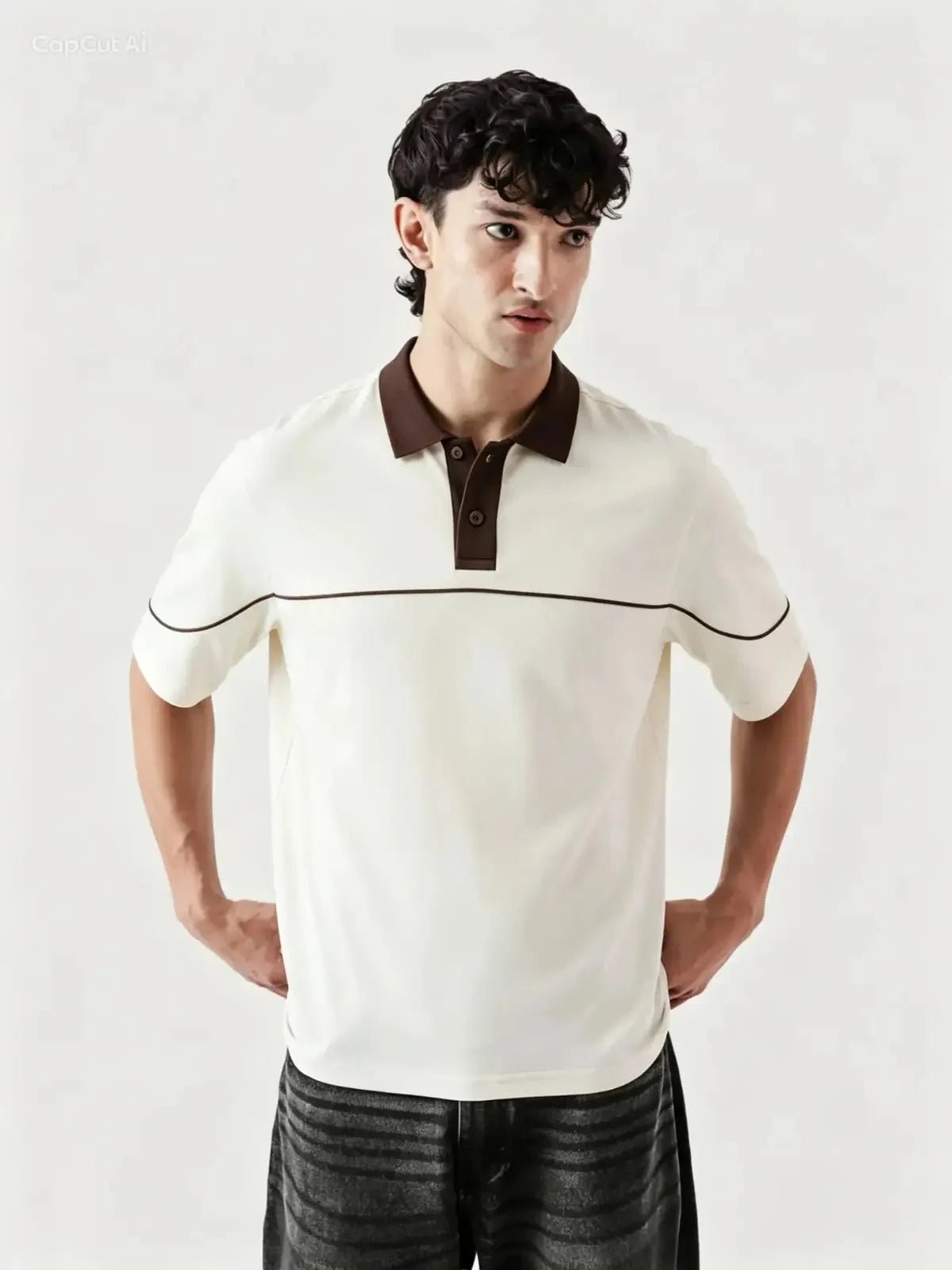 Monarch Polo — Ivory & Espresso Brown Contrast Collar - Swanah