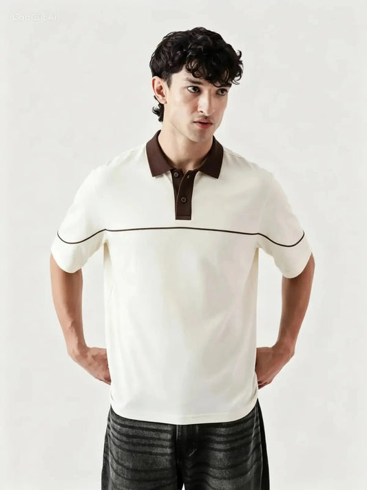Monarch Polo — Ivory & Espresso Brown Contrast Collar - Swanah