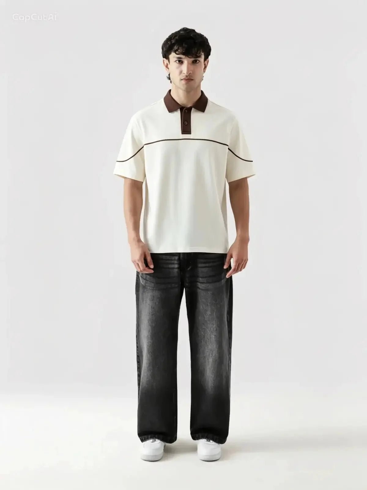 Monarch Polo — Ivory & Espresso Brown Contrast Collar - Swanah