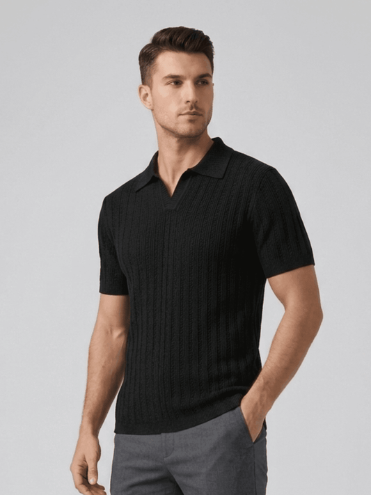 Swanah Men's Premium Textured Knit Polo Shirt - Black - Swanah
