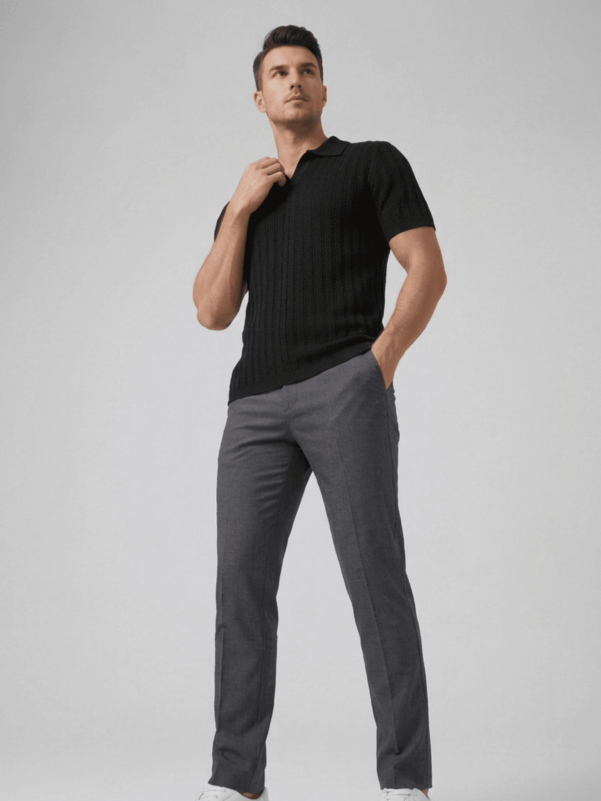 Swanah Men's Premium Textured Knit Polo Shirt - Black - Swanah