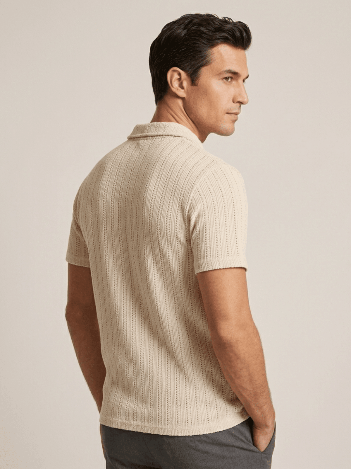 Swanah Men's Premium Textured Knit Polo Shirt - Cream Beige - Swanah