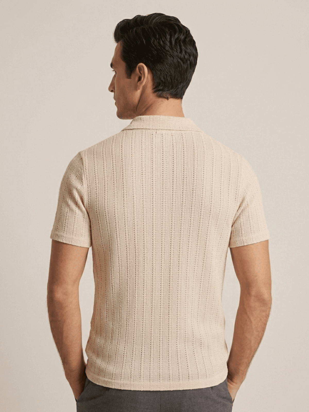 Swanah Men's Premium Textured Knit Polo Shirt - Cream Beige - Swanah