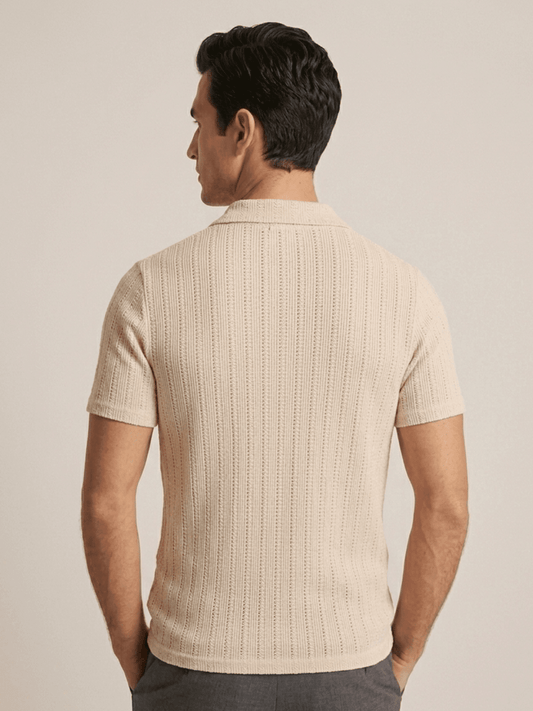 Swanah Men's Premium Textured Knit Polo Shirt - Cream Beige - Swanah