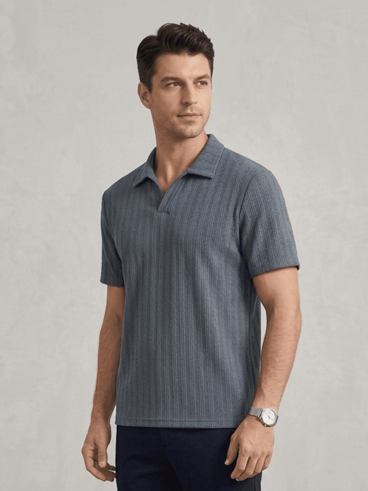 Swanah Men's Premium Textured Knit Polo Shirt - Grey - Swanah