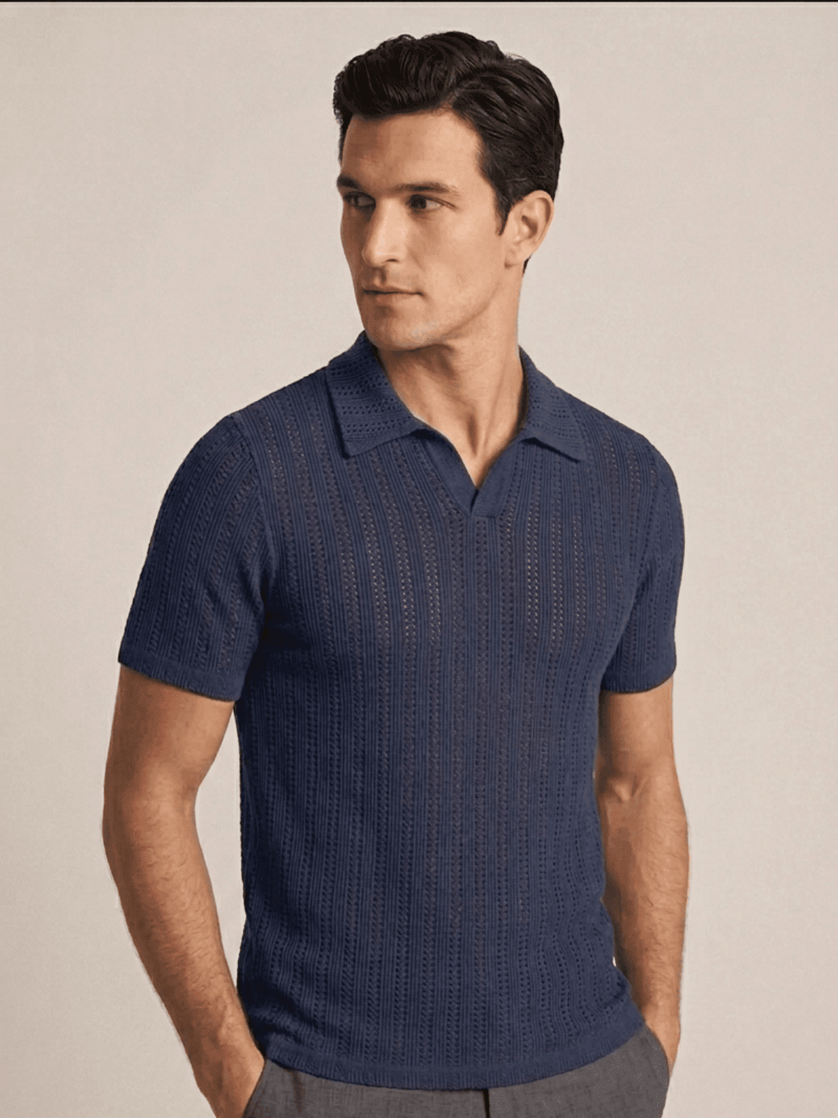 Swanah Men's Premium Textured Knit Polo Shirt - Navy Blue - Swanah