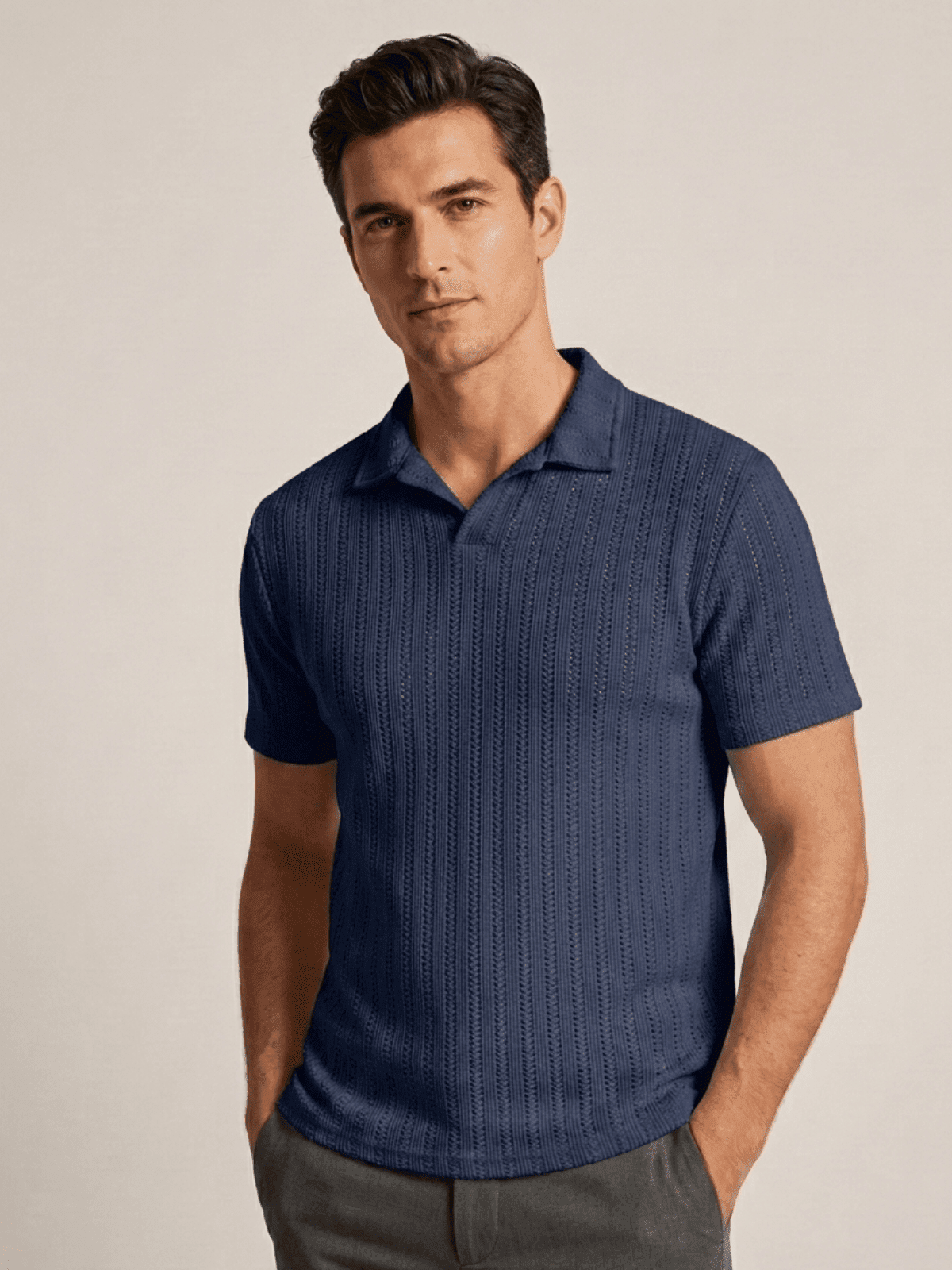 Swanah Men's Premium Textured Knit Polo Shirt - Navy Blue - Swanah