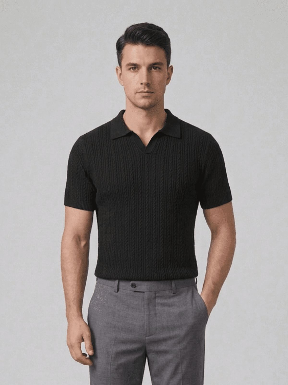 Swanah Men's Premium Textured Knit Polo Shirt - Navy Blue - Swanah